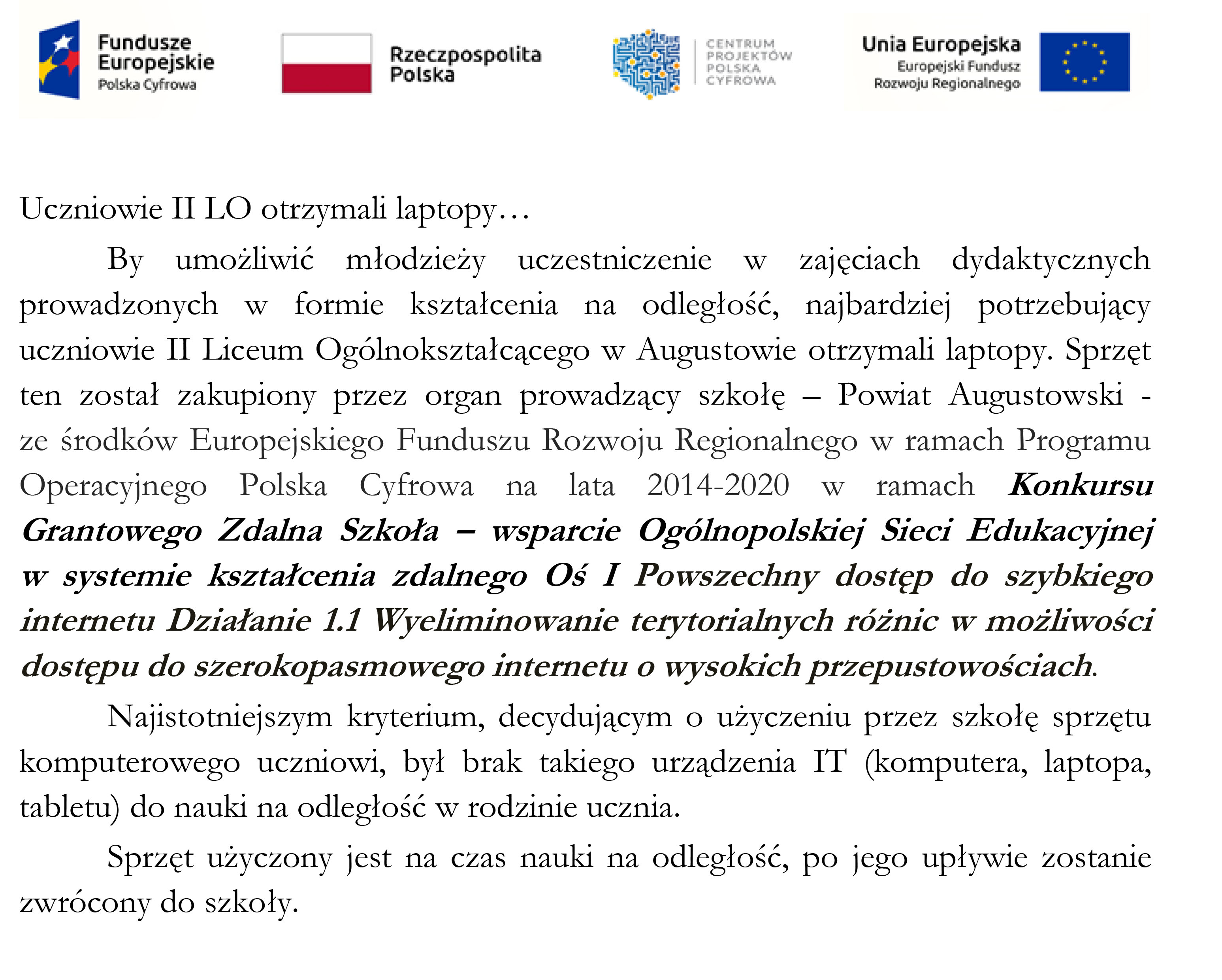 Uczniowie II LO otrzymali laptopy