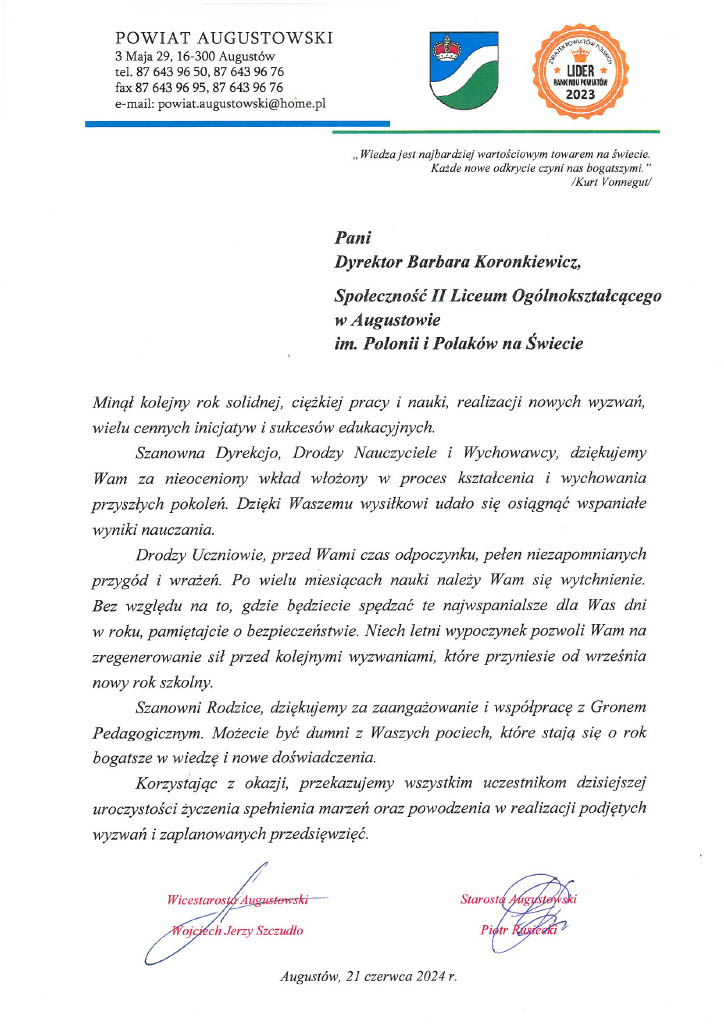 zyczenia wladz powiatu